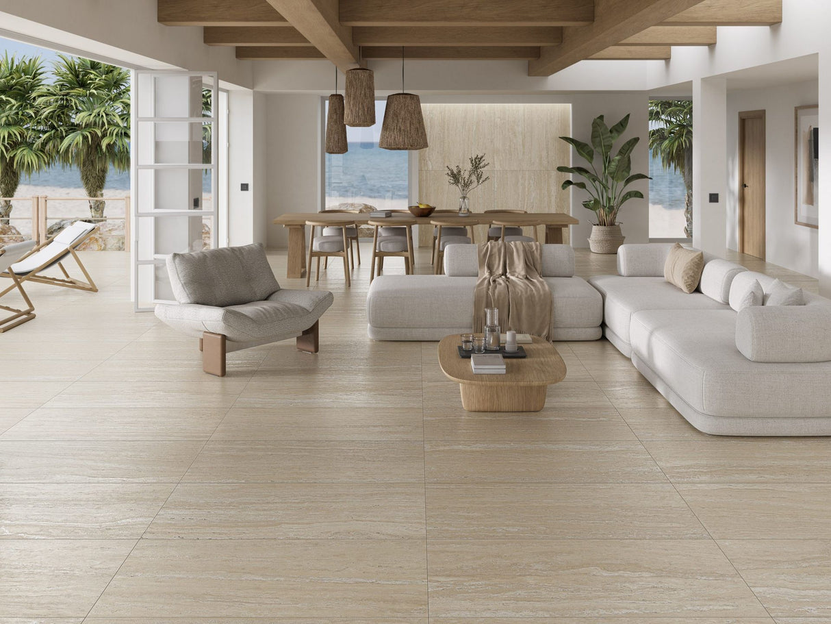 598*1198 Porc Rect Travertino Beige 3D Soft (2,1.43)