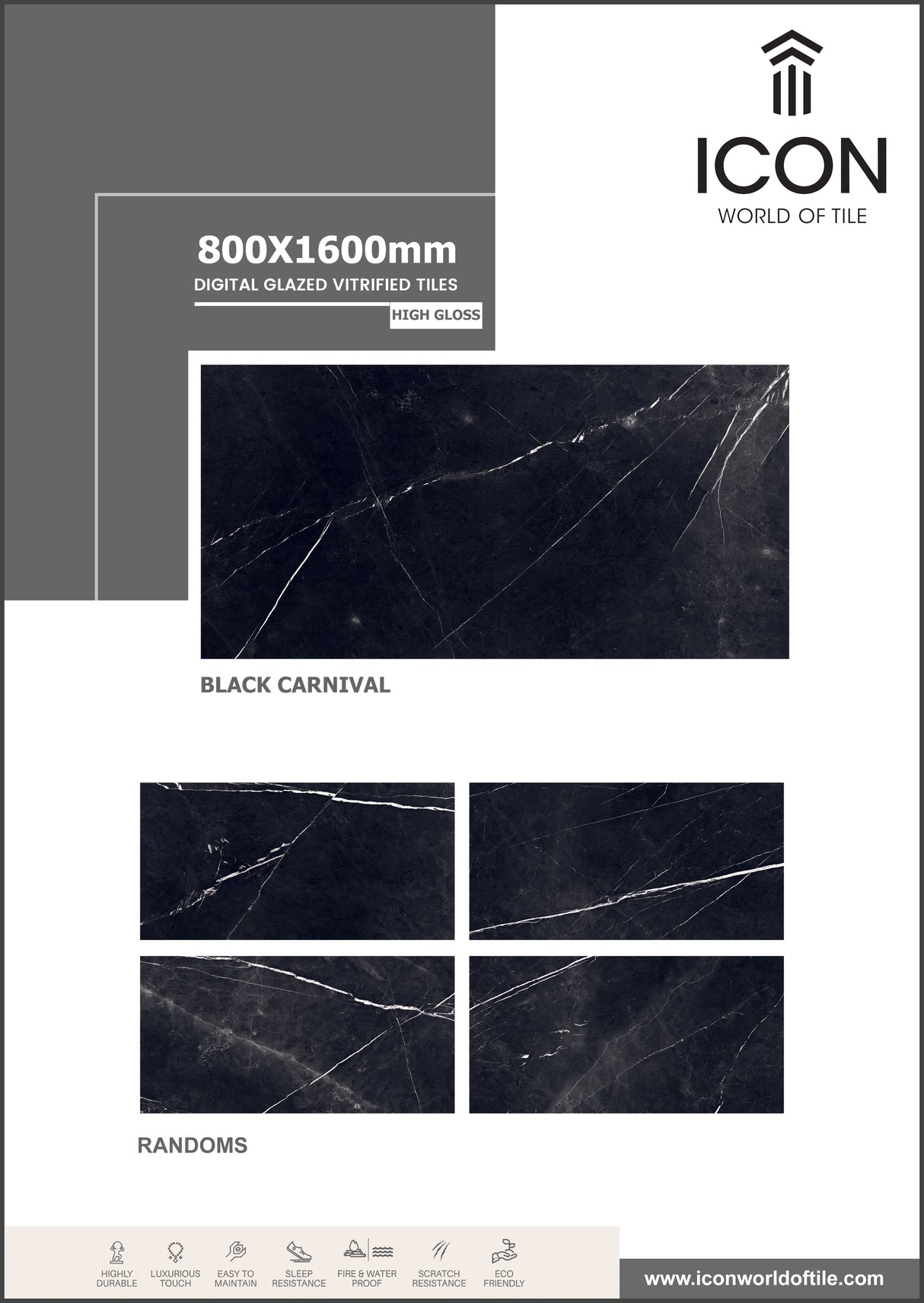 Black Carnival Grande Glossy Tile – 160×80 cm
