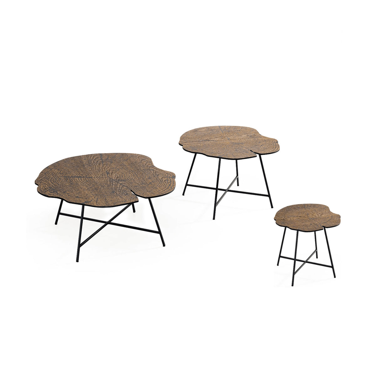 طاولة شاي خشبية مستديرة مع طاولة شاي معدنية