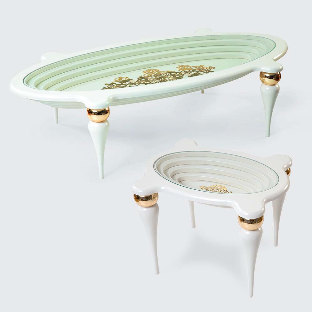 Center Table + Side Table Teapoy Combo - Gold Design