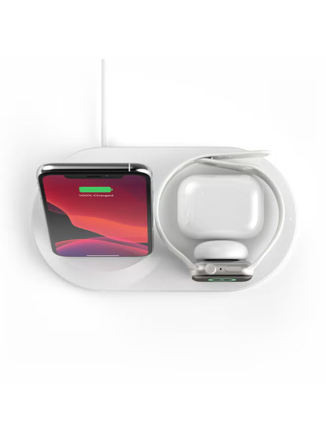 BoostCharge Pro 3-In-1 Wireless Charger - 7.5W Fast Qi Certified For iPhone 15/14/13/12/11 Series, Earlier Models, Apple Watch Series 5/4/3/2/1, Airpods Pro And QI Enabled Devices White