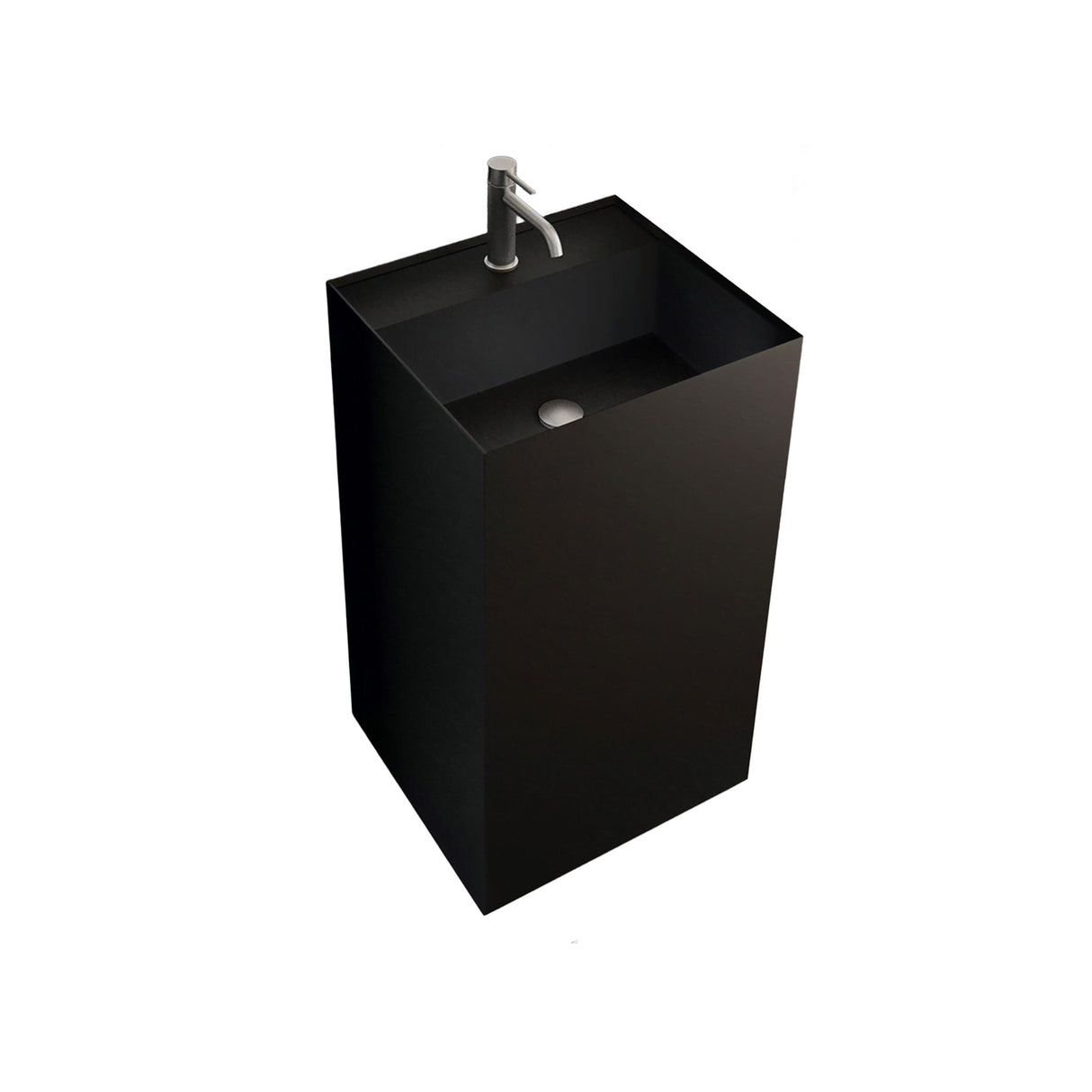 Solid Surface Pedestal With Drain Wash Basin - Matt Black