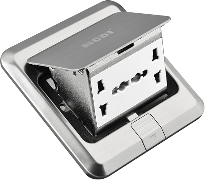 Q112 MODI Multi Socket with Computer Floor Socket Silver MD-HWA3002 | Floor Power Outlet with Computer Socket