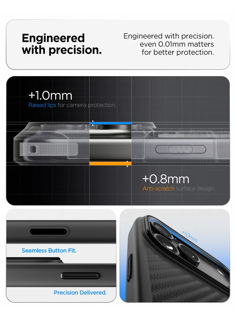 جراب Enzo Aramid T MagFit لهاتف iPhone 17 Pro MAX مع غطاء زر التحكم بالكاميرا، مصنوع من ألياف الأراميد، بتقنية MagSafe - أسود | أسود