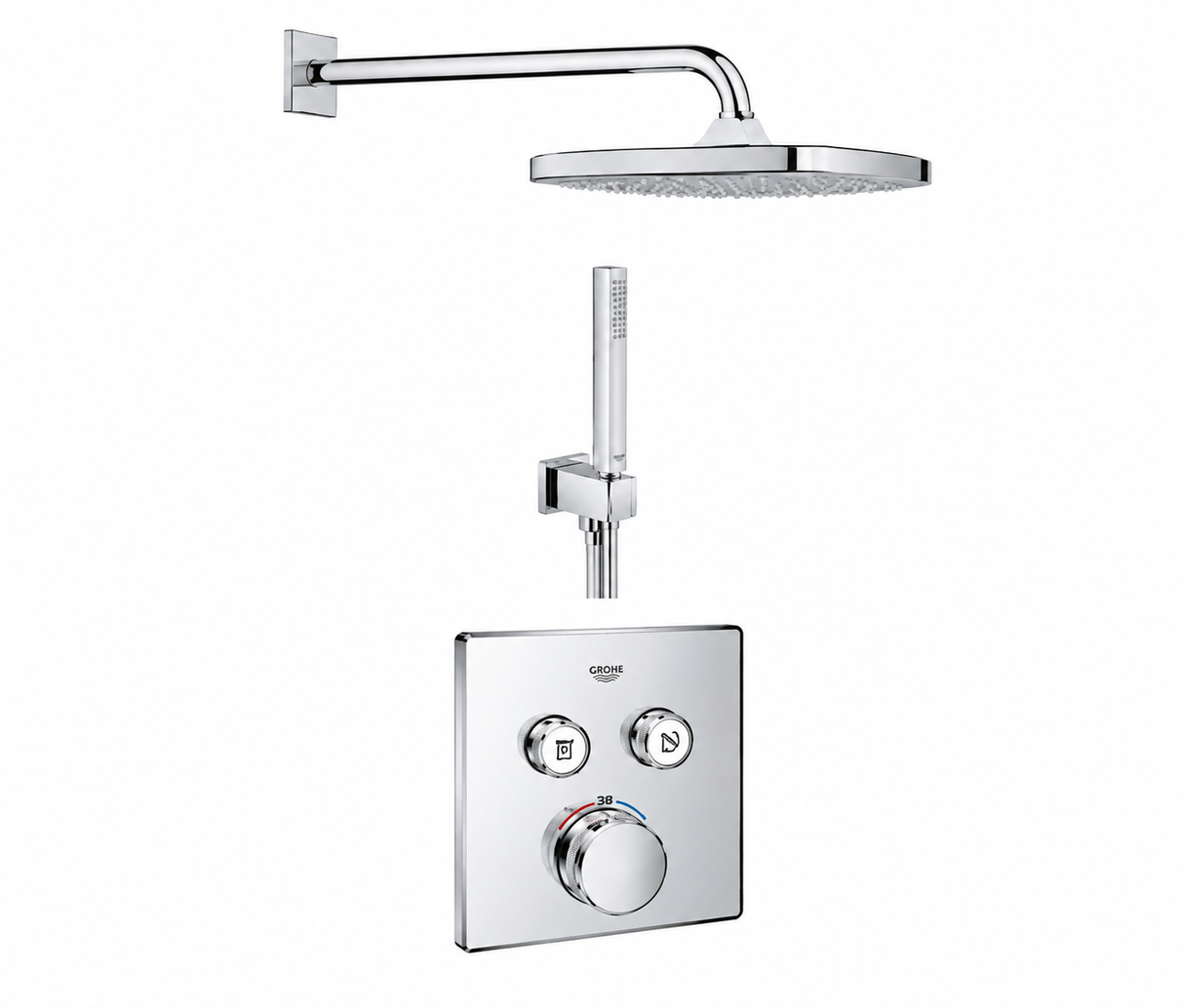 Grohe Concealed Thermostatic Shower Mixer Trim Set with Shower Arm & Hand Shower Outlet – Chrome
