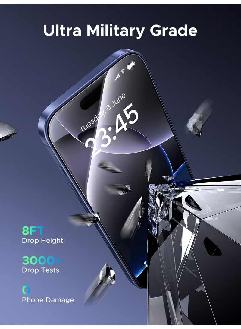 2-Pack for iPhone 17 Pro Screen Protector, 9H Hardness, Military-grade Shockproof, Ultra HD Clear Tempered-Glass with Easy Installation Tool, Anti-Fingerprint, Scratch Resistant, Case Friendly -
