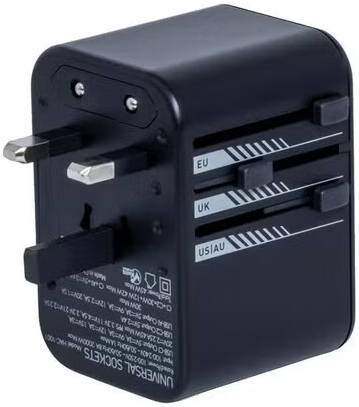 HAC-1001 HU Travel Plug Adapter 45W – Black, 2000W, UK/US/AU/EU
