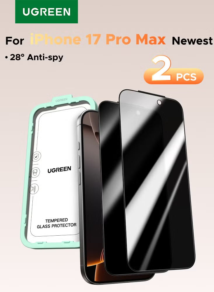 2-Pack for iPhone 17 Pro Max Privacy Screen Protector, 9H Hardness, 28° Blocks Views, Anti-spy Tempered-Glass Support Face ID with Easy Installation Tool, Case Friendly, Scratch Resistant -