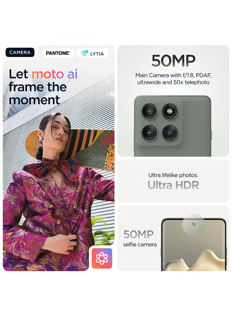 Edge 60 Pro 5G Dual SIM PANTONE Shadow/Green 12GB+12GB RAM 512GB With free Moto Buds+, 68W Turbo Charger, and 6 months screen protection - Middle East Version