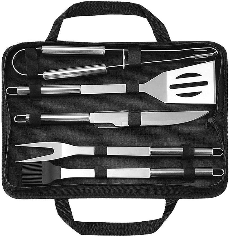 Stainless Steel BBQ Grill Tool Set 5-Piece with Oxford Carrying Bag