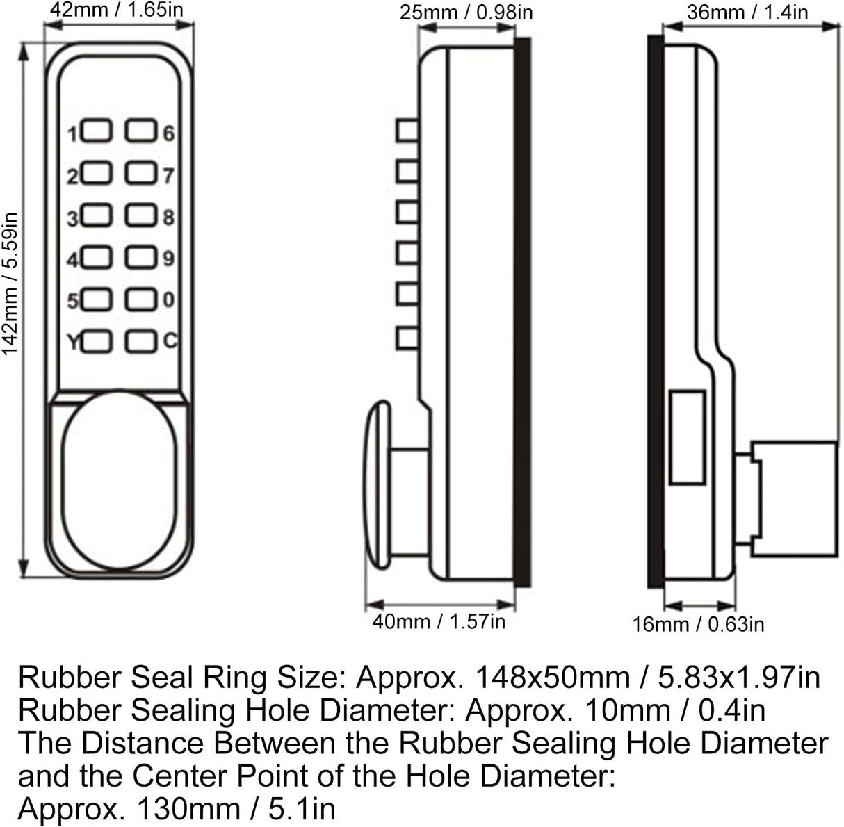QIVINE Mechanical Keyless Door Lock, Mechanical Deadbolt Combination Keypad Lock, Anti-Theft Code Security Lock for Bidirectional Gates, Glass Doors & Wooden Doors