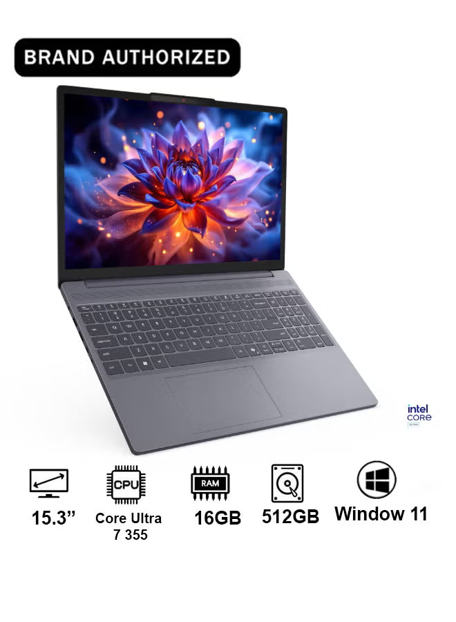 Lenovo IdeaPad Slim 3 15IPH11 Copilot+ PC, 15.3-Inch WUXGA Display, Intel Core Ultra 7 355, 16GB RAM, 512GB SSD, Integrated Intel Graphics, Windows 11, Luna Grey