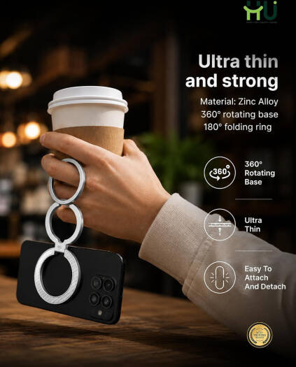 HAC-1054 Snap.Hold.Go Ultra-Thin Magnetic Phone Grip, Silver