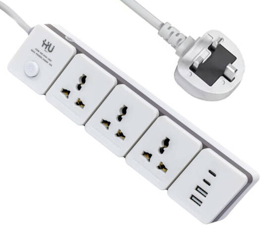 HVO-1002 Power Socket with 3 Sockets, USB & 3 m Cable