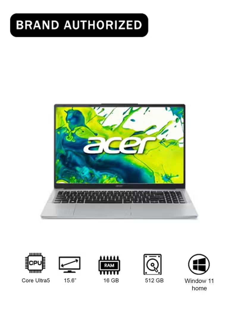 Acer Aspire Lite Laptop 15.6" FHD Display, Intel Core Ultra 5-115U, 16GB RAM, 512GB SSD, Windows 11 Home – Silver