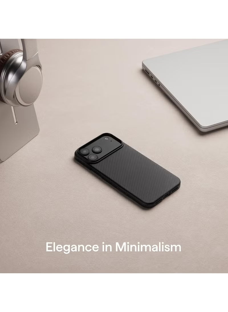 pitaka for iPhone 17 Pro Max Case 6.9" with Camera Control Button, Compatible with MagSafe, Ultra-Slim Case with Caseless Touch Feeling, 600D Aramid Fiber Woven, Black/Grey(Twill)