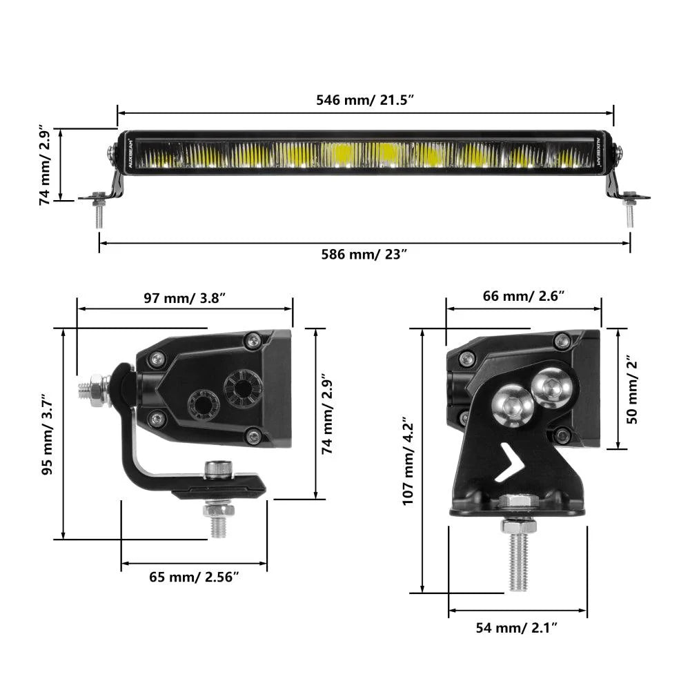 22 Inch 114W Single Row Off Road LED Light Bar with Amber & White DRL