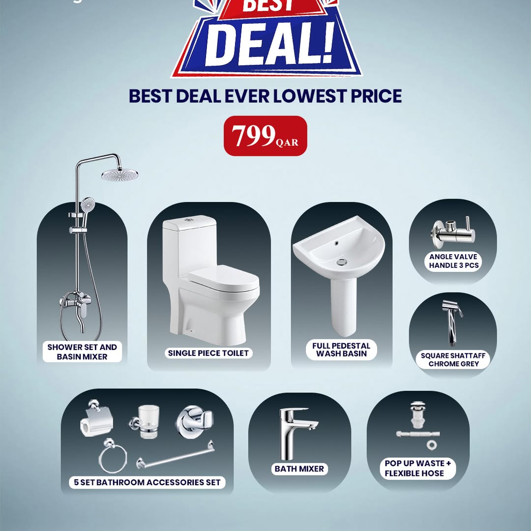 Complete Bathroom Combo Set with Toilet, Pedestal Basin & Shower Set