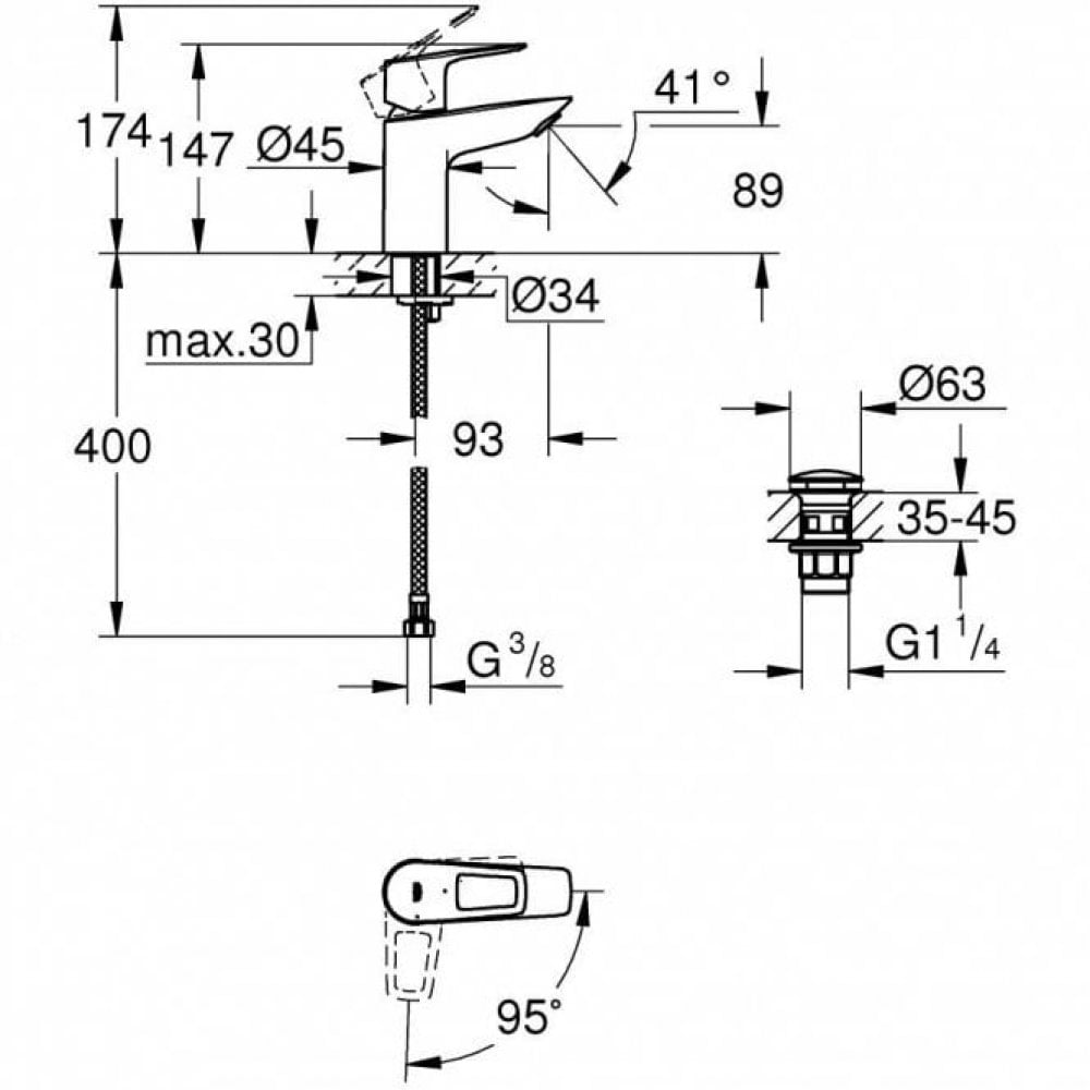 Grohe Bauloop S-Size Cold Start Smooth Body Basin Mixer Tap (Chrome)