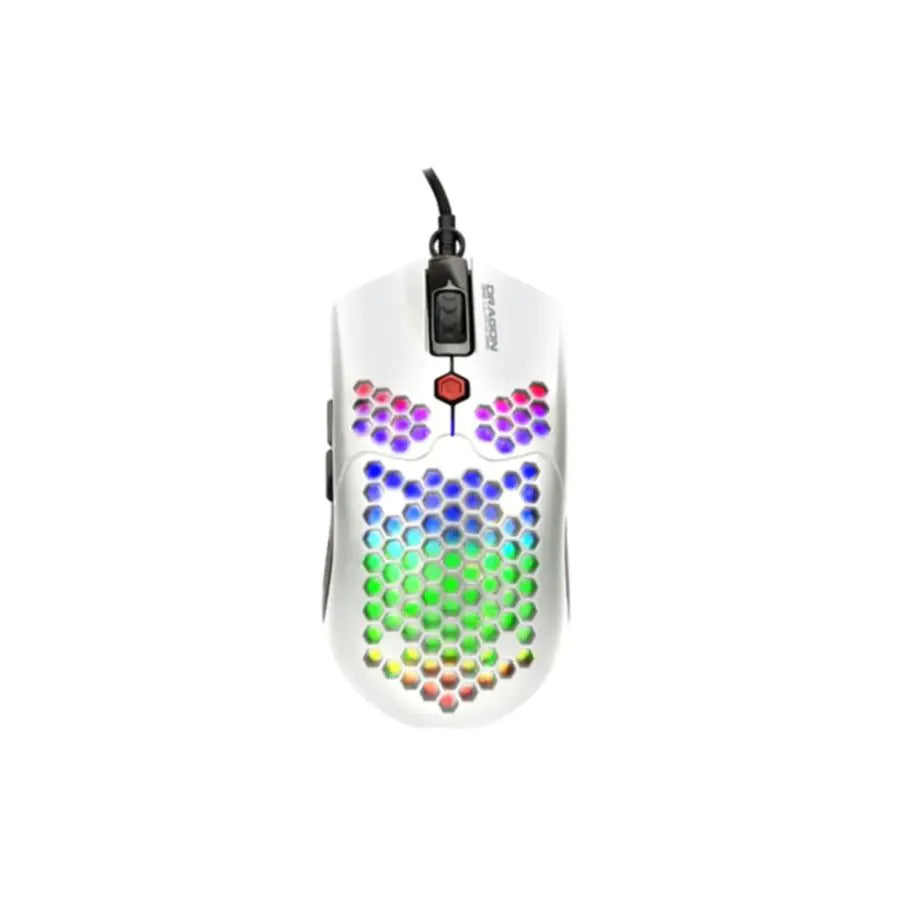 DRAGONWAR Ultra-Light Honeycomb RGB Gaming Mouse 12000 DPI – White