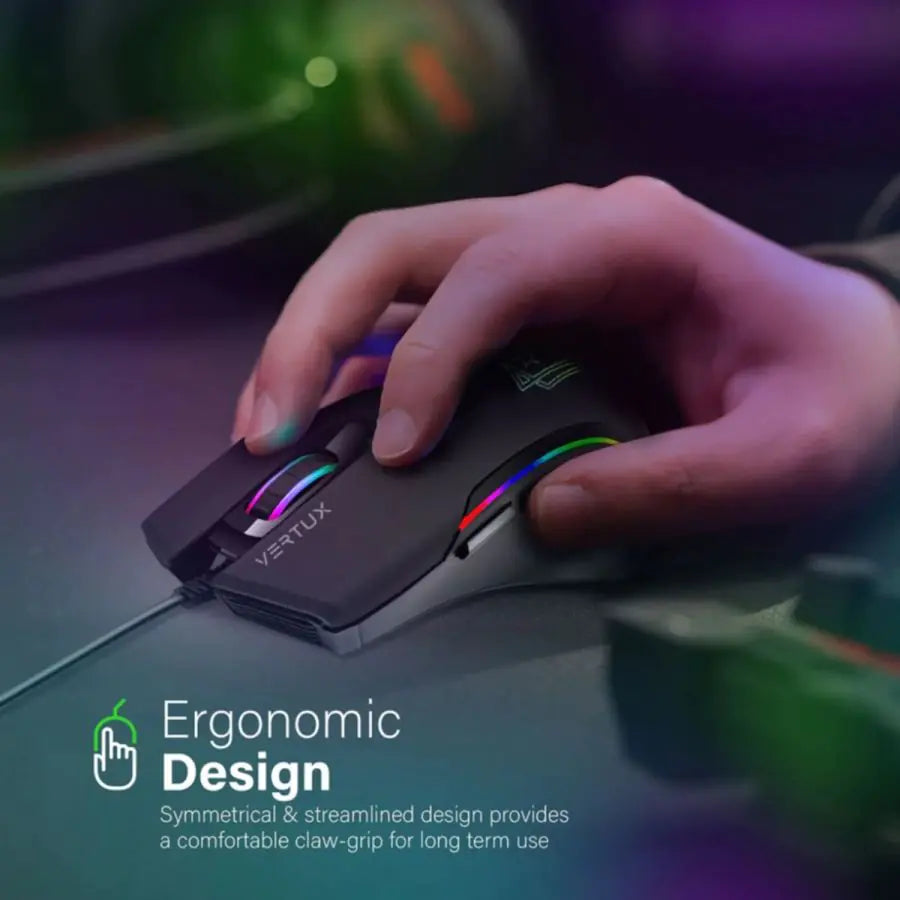 فأرة ألعاب سلكية قابلة للبرمجة بإضاءة RGB من VERTUX عالية الحساسية بـ 7 أزرار (10000 نقطة في البوصة)