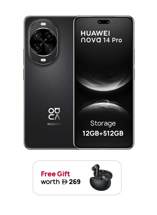 Nova 14 Pro Dual SIM 4G Black 12GB RAM 512GB with 100W HUAWEI SuperCharge Turbo + FOC - Middle East Version