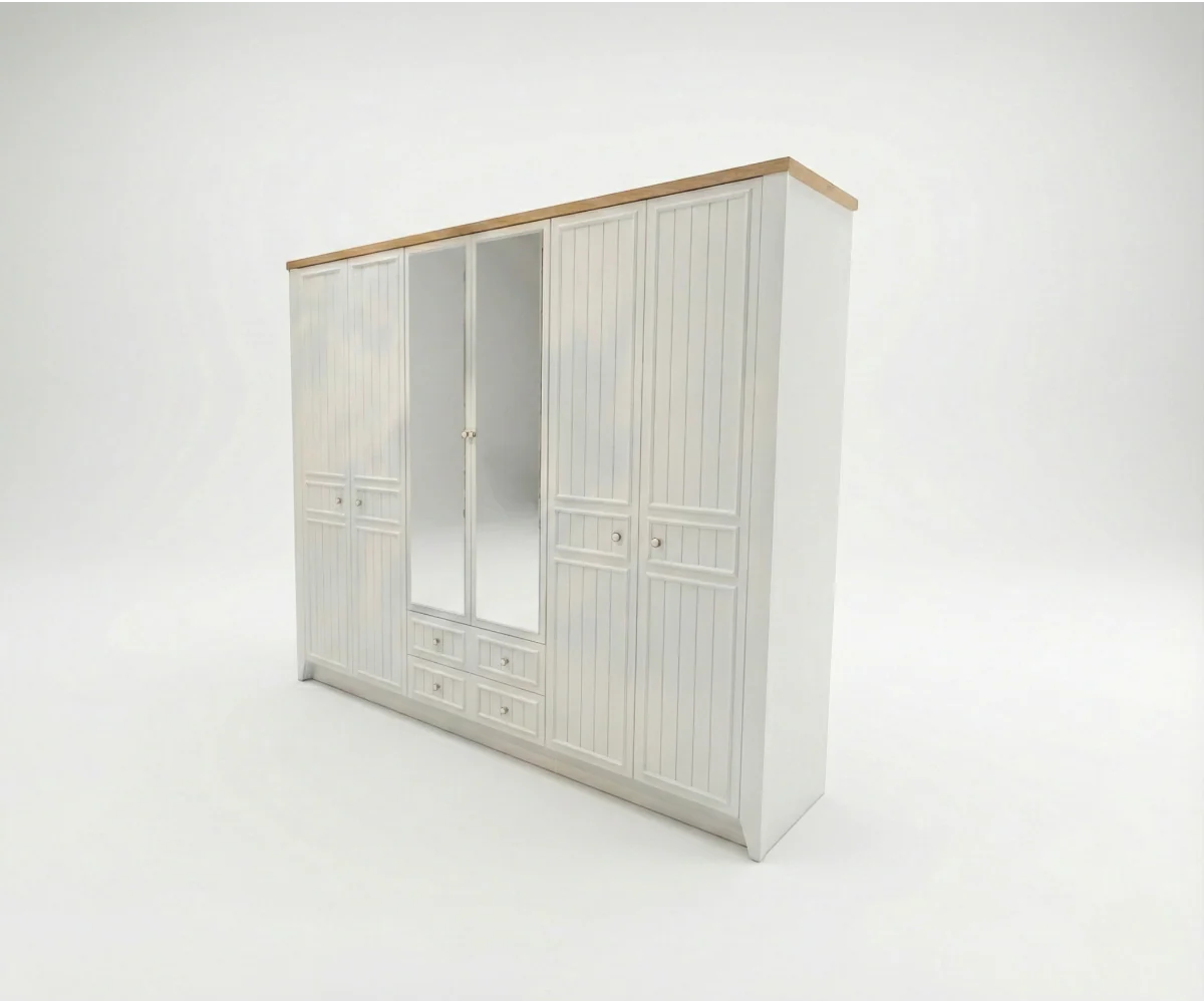 طقم غرفة نوم لورا – 180×200 سم، 5 قطع مع خزانة ملابس بستة أبواب