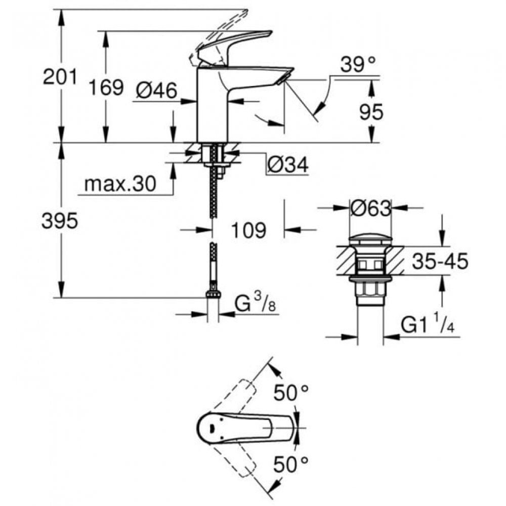 Grohe Eurosmart S-Size Smooth Body Basin Mixer Tap (Chrome)