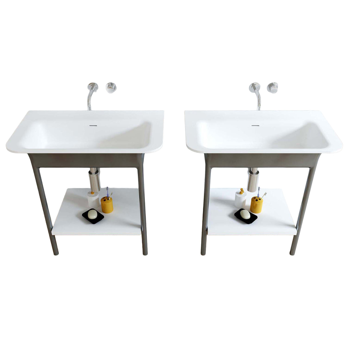 YL1287 - Solid Surface Wash Basin with Metal Stand (Black & White)