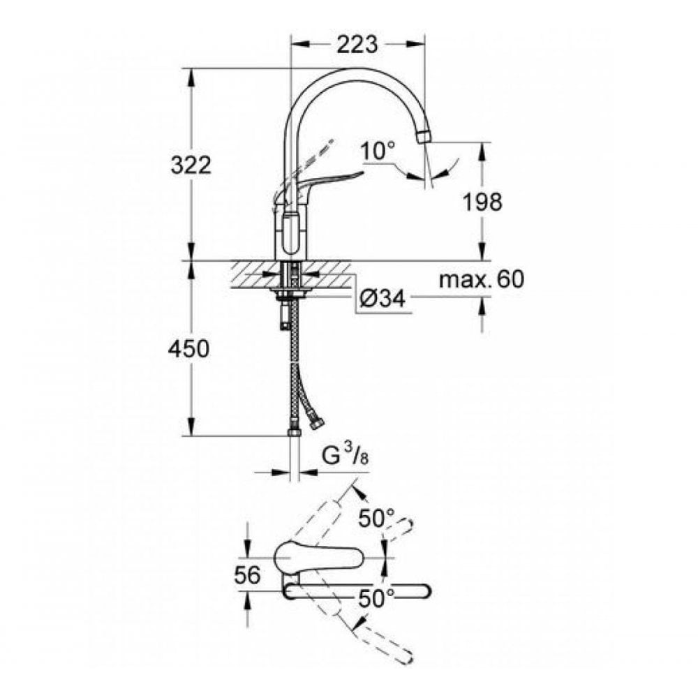 Grohe Euroeco Special Kitchen Sink Mixer Tap (1/2″)