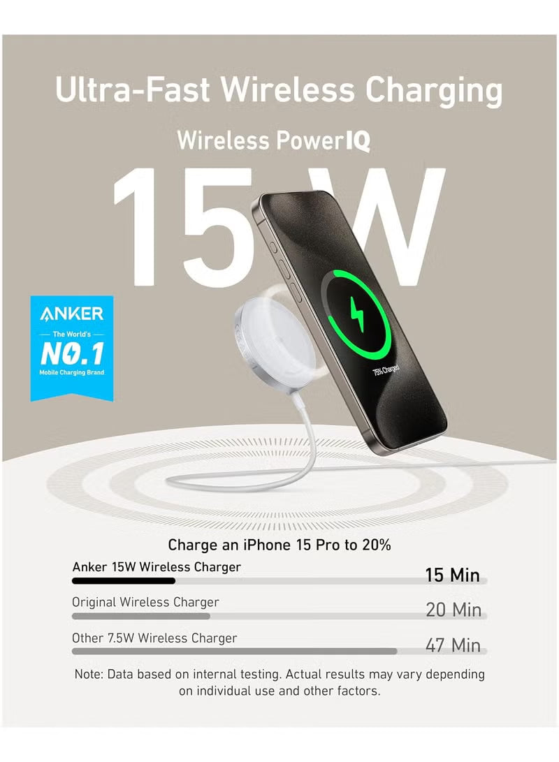15W MagGo Ultra Fast iPhone Induction Charger (Pad), MagSafe Compatible, Qi2 Certified, for iPhone 16/16 Plus/Pro/Pro Max/15 Series (Mains Power Not Included)