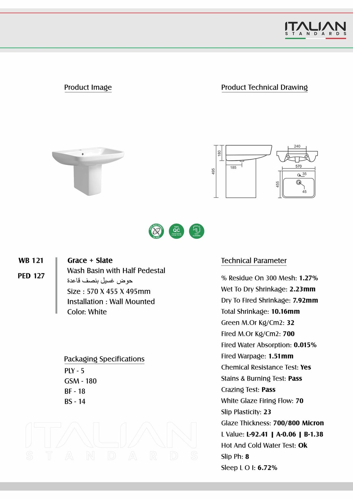 Grace Wash Basin with Slate Pedestal (Half)
