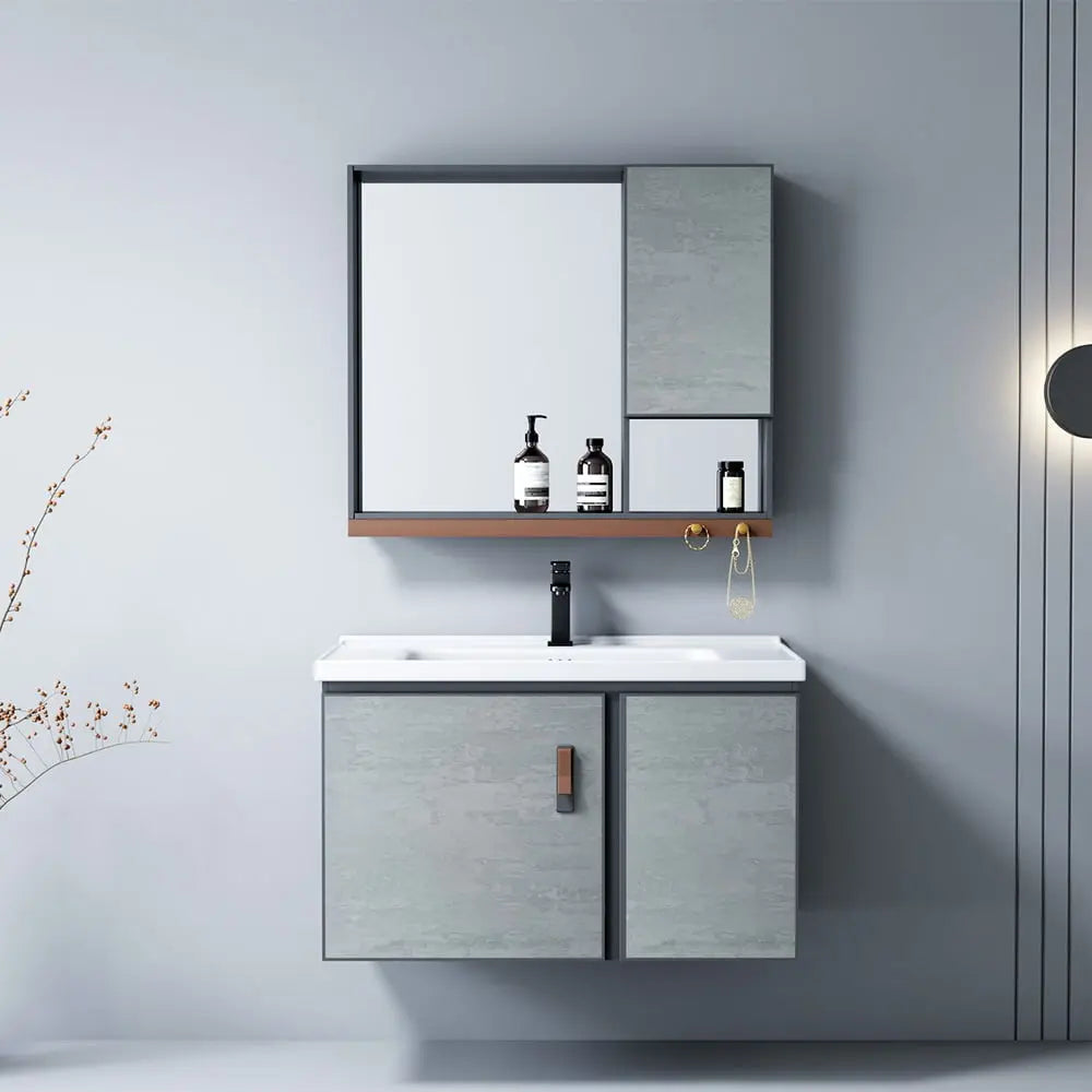 Vanity Bathroom Cabinet - Wall Mount Bathroom Cabinet + Wash Basin+ Mirror Grey BuyonBudget