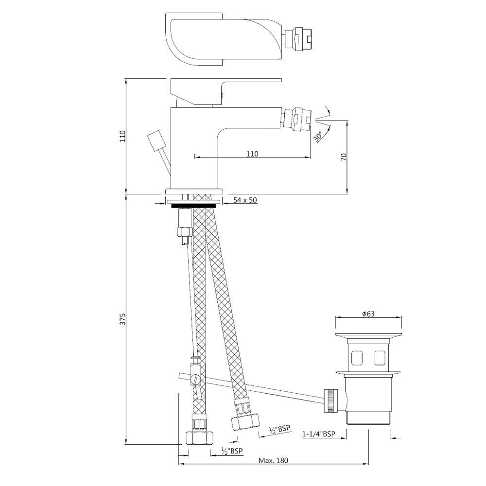 Single Lever 1-Hole Bidet Mixer - Chrome