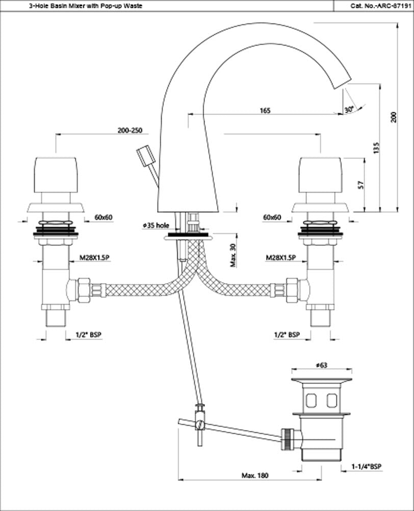 3-Hole Basin Mixer - Chrome