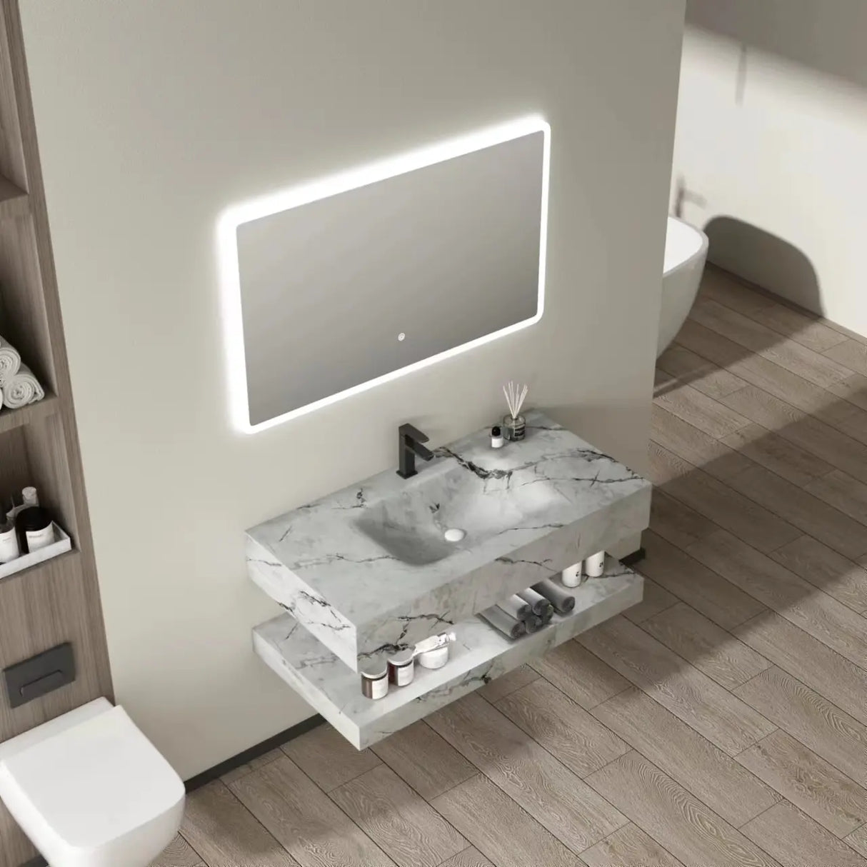 Hot Bend Vanity Cabinet with 4000K LED Mirror – Gers Pattern BF19-80