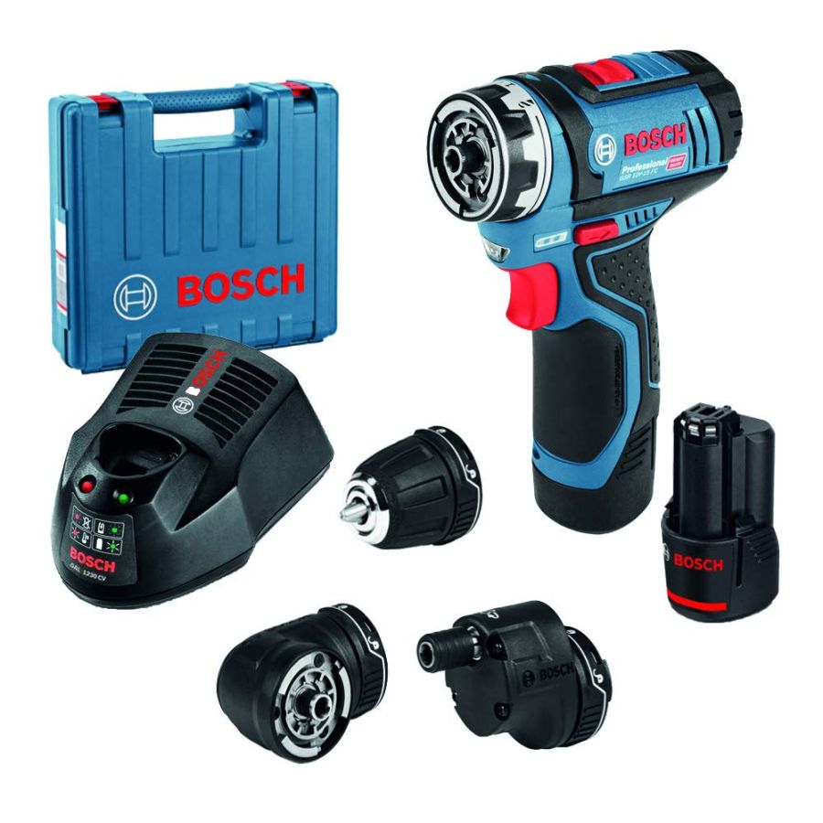 BOSCH | Professional Cordless Drill Driver with 2X2 AH Battery Flexi | GSR 12V-15 FC Qatar