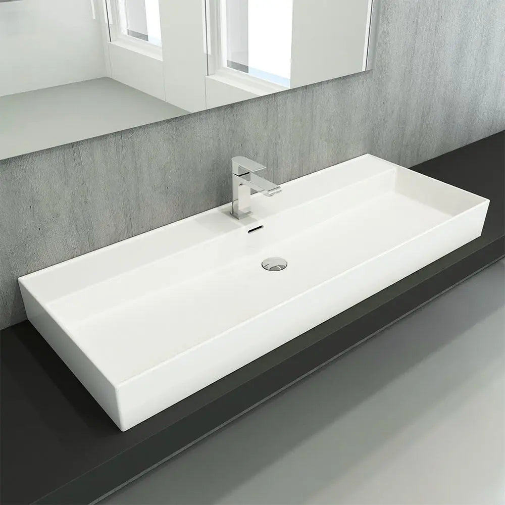 Single Wash Basin With Tap & Overflow Hole 120cm BuyonBudget