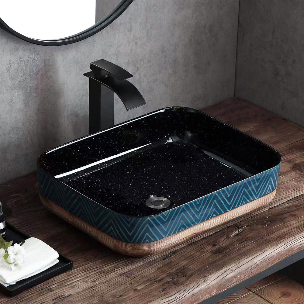 Rectangular Countertop Wash Basin - Art Pattern & Black