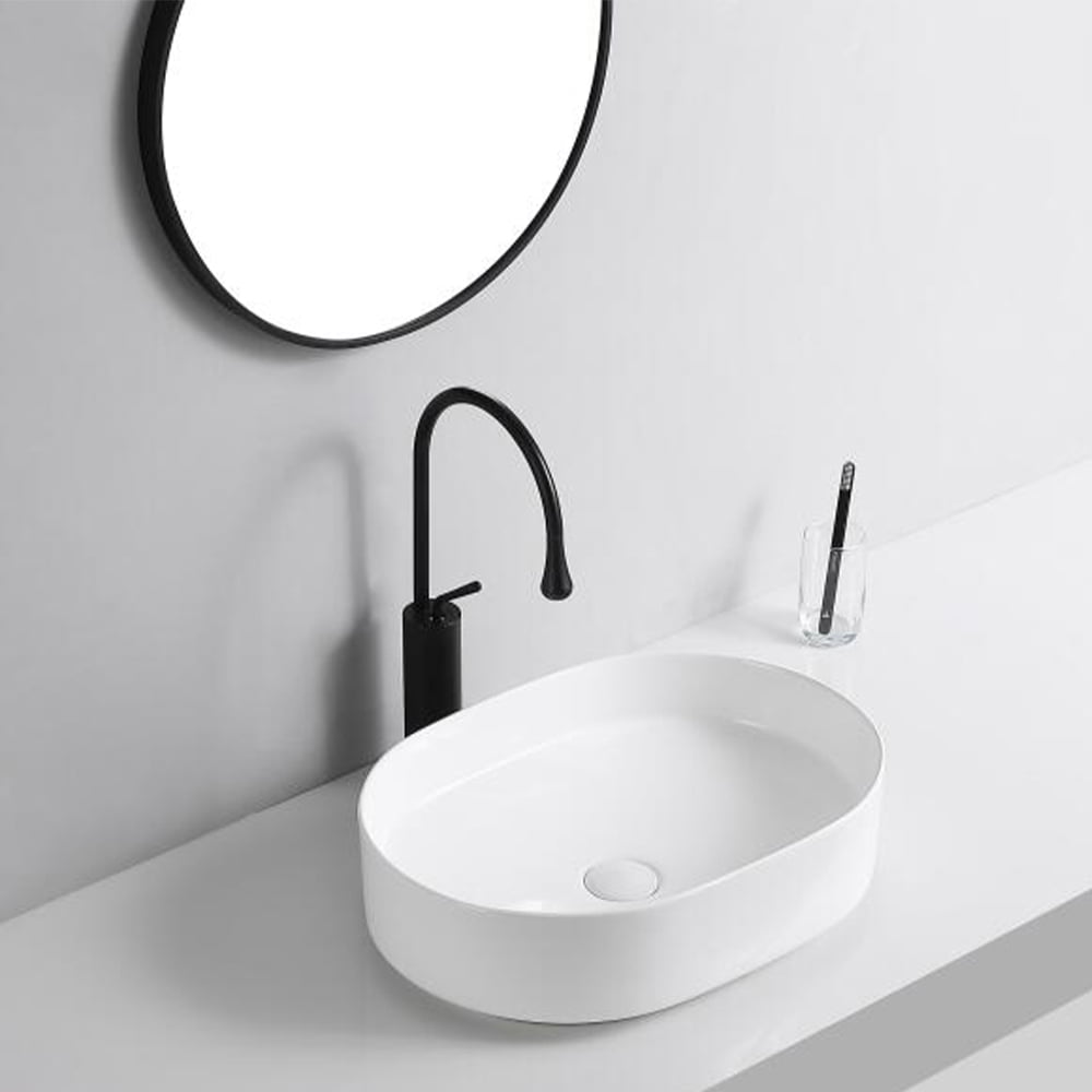 Oval Shape Countertop Wash Basin - White