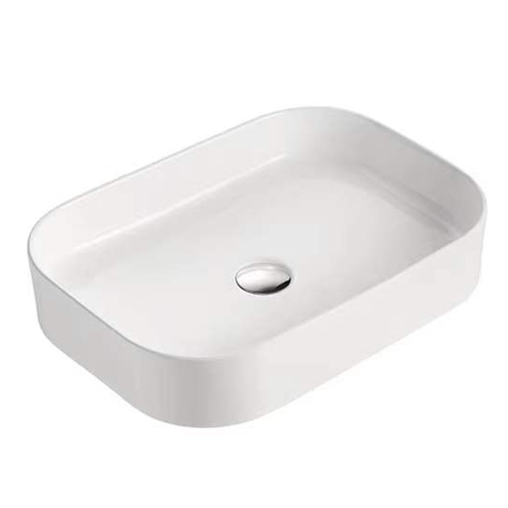 Curved Rectangular Countertop Wash Basin - White