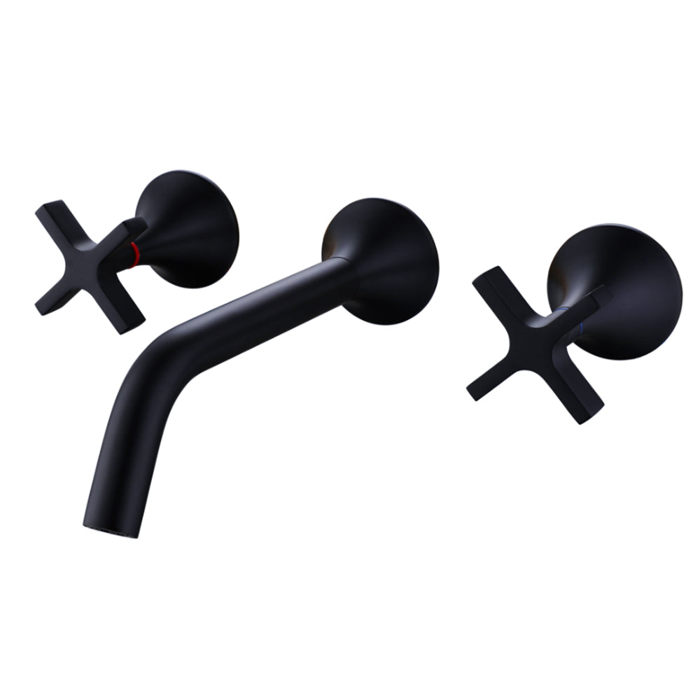 Wall Mounted Two Handle Basin Mixer - Matt Black