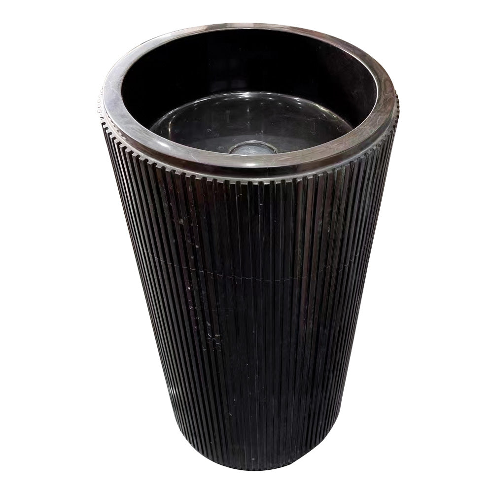 Marble Stone Round Floor Basin - Black