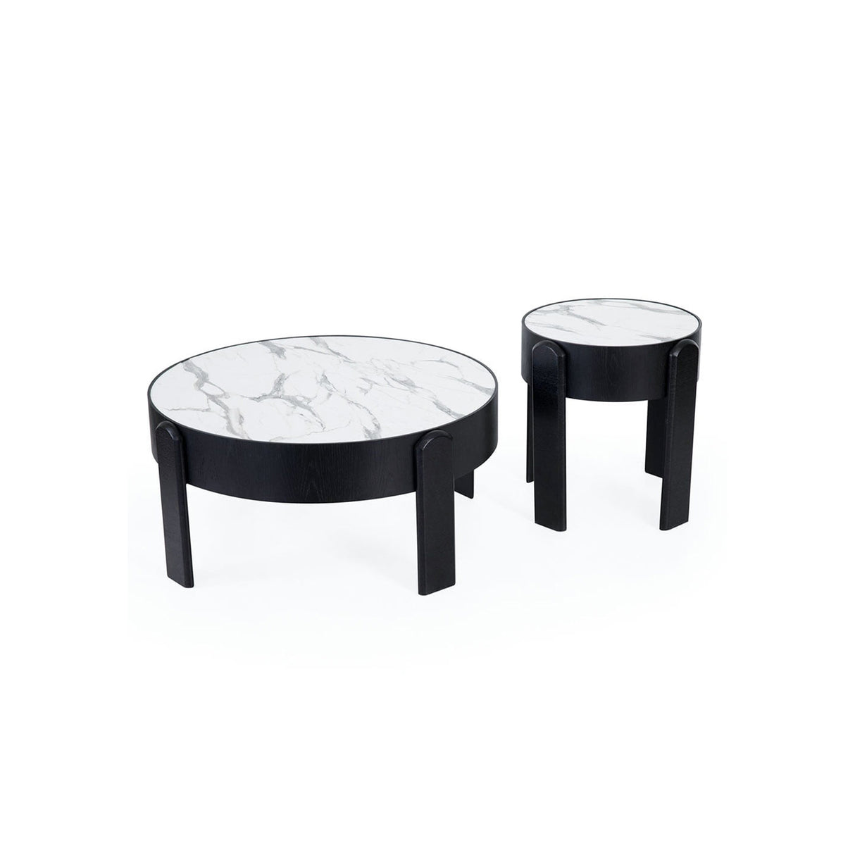طقم طاولة وسطية بسطح رخامي + طاولة جانبية + طاولة شاي - أسود