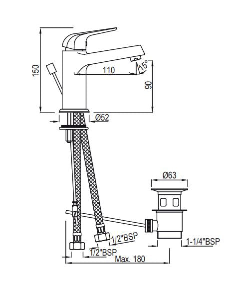 COP-CHR-051BPM Basin Mixer with Pop-Up Waste BuyonBudget