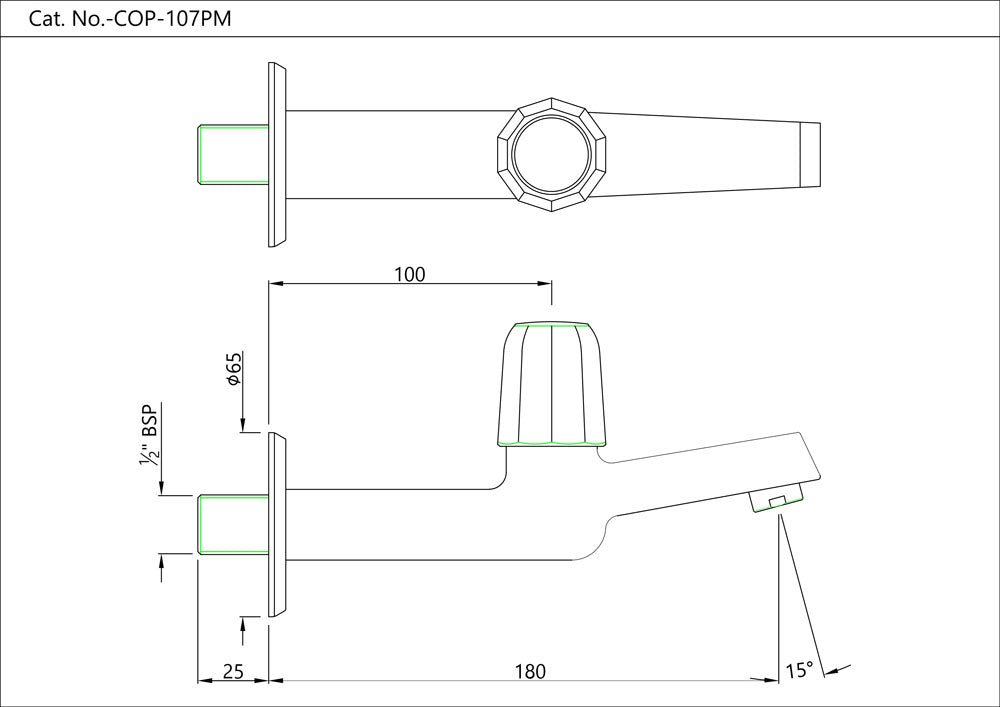 Long Body Bib Cock with Wall Flange Jaquar