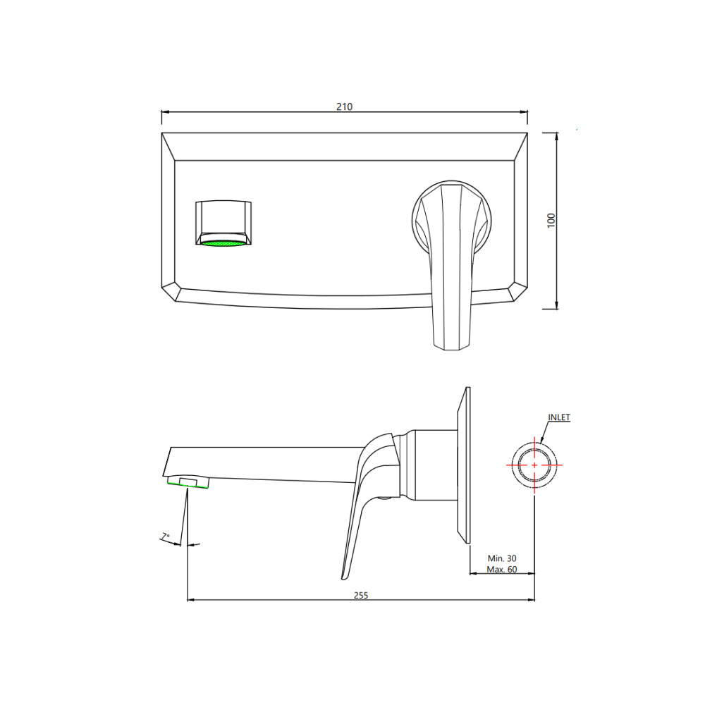 Exposed Part Kit of Single Lever Basin Mixer Wall Mounted Jaquar