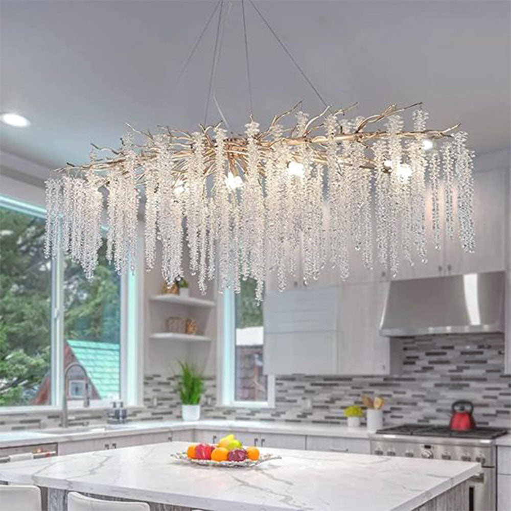 Modern Silver Oval Shape Branch Crystal Led Chandelier - (e14x10) 3000k
