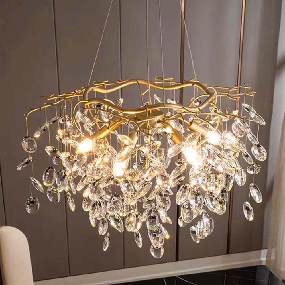 Modern 5-light Silver Branch Shape Round Led Crystal Chandelier - (3000k)