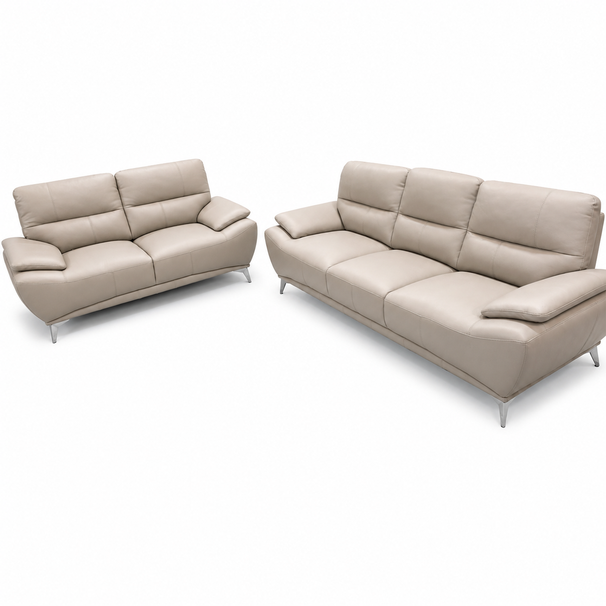 Full Leather Sofa Set (Light Grey)